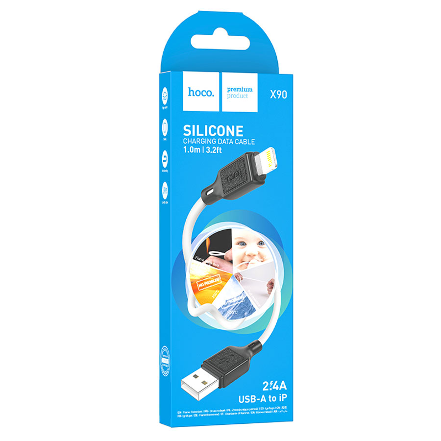 Кабель USB HOCO X90 Cool USB - Lightning, 2.4А, 1 м, белый фото
