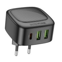 Сетевое зарядное устройство BOROFONE BAS23A Lucky 1xUSB + 2xUSB-C, 3A, 30W, черный фото