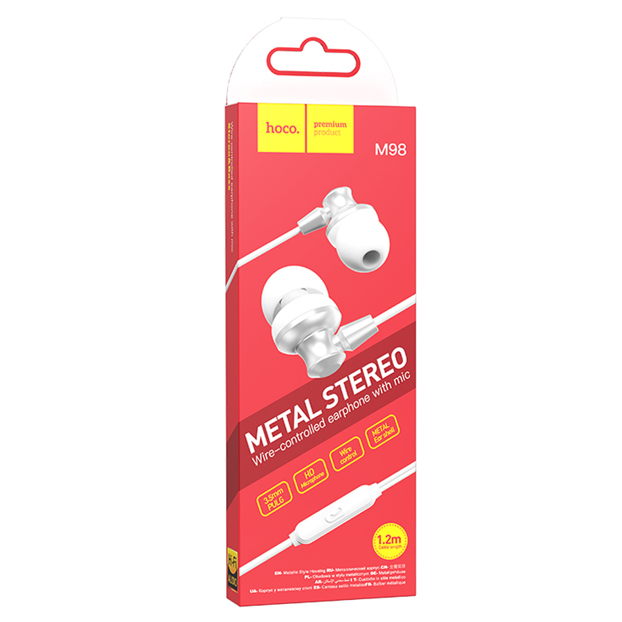 Проводные наушники HOCO M98 Delighted, Jack 3.5mm, 1.2 м, серебристый фото