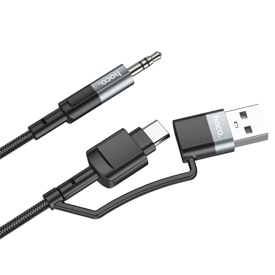 Аудиокабель HOCO UPA23 AUX Jack 3,5 (m) - USB (m) / Type-C (m), 1 м, серый металлик фото