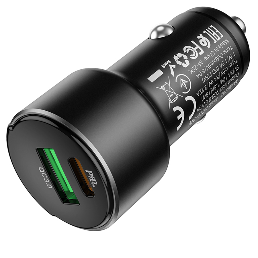 Автомобильное зарядное устройство HOCO Z42 Light, 1xUSB + 1xUSB-C, 20W, черный фото