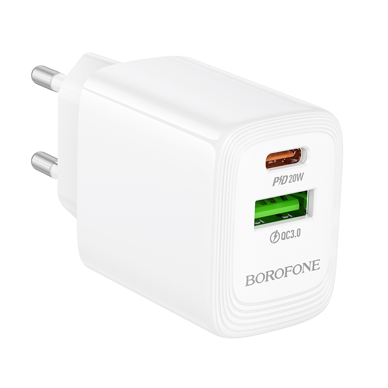 Сетевое зарядное устройство BOROFONE BN27 Fuente 1xUSB + 1xUSB-C, 3A, 20W, белый фото