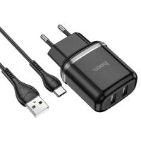 Сетевое зарядное устройство HOCO N4 Aspiring 2xUSB с Кабелем USB - Type-C, 2.4A, 10.8W, черный фото