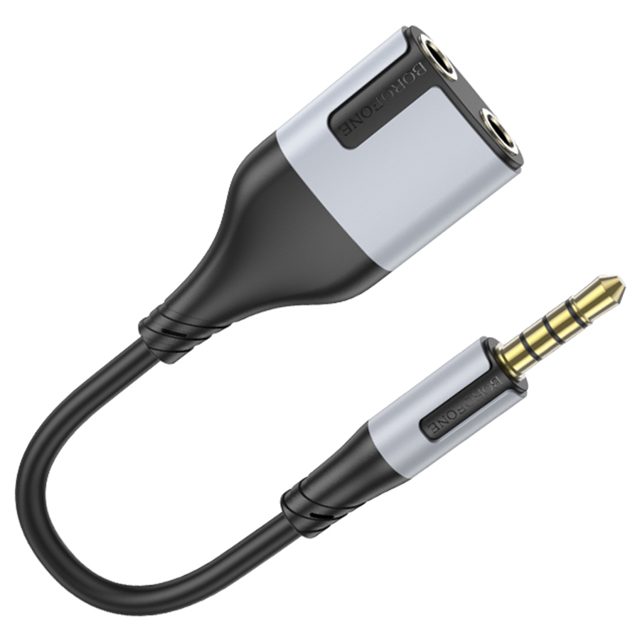 Переходник/Адаптер BOROFONE BL19 2 в 1 Jack 3.5 (m) - Dual Jack 3.5 (f), 15 см, черный фото