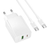 Сетевое зарядное устройство BOROFONE BAS74A Source 1xUSB + 1xUSB-C с Кабелем Type-C - Type-C, 3A, 20W, белый фото