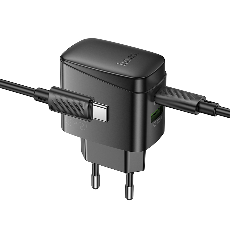 Сетевое зарядное устройство HOCO CS61A Bright 1xUSB + 1xUSB-C с Кабелем Type-C - Type-C, 3A, 30W, черный фото