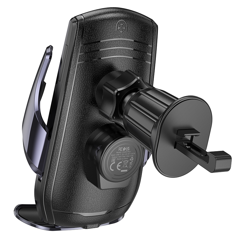 Автомобильный держатель HOCO CA202 Plus Enlightener, зажимной с беспроводной зарядкой, 15W, на воздуховод, черный фото