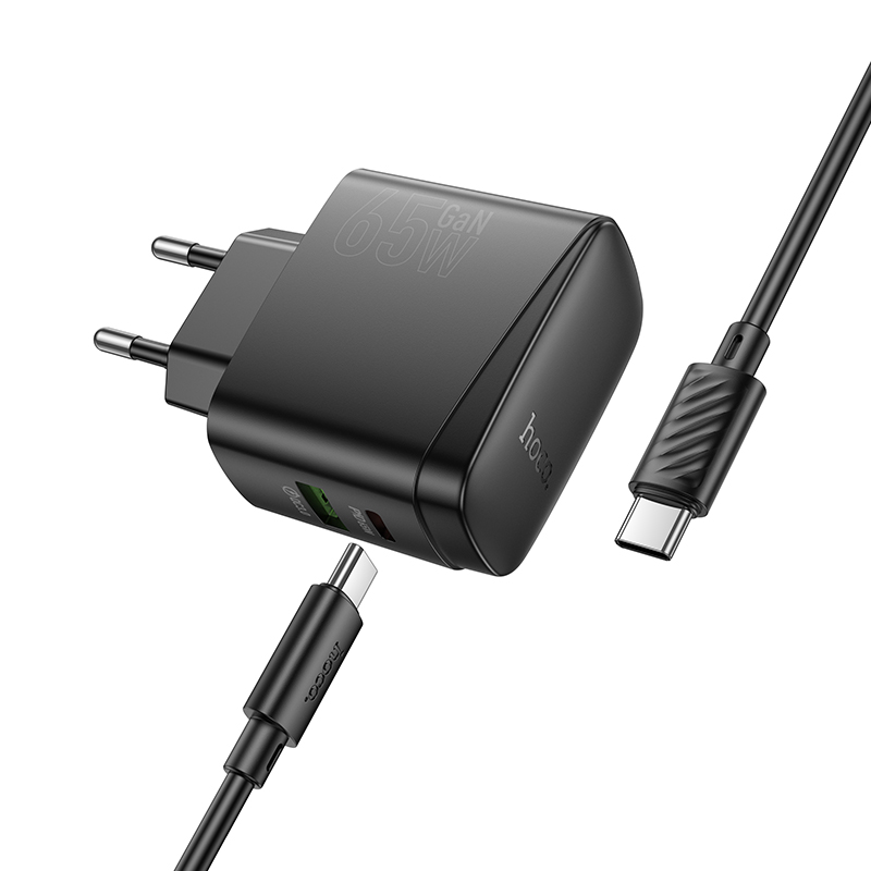 Сетевое зарядное устройство HOCO CS63A Bright 1xUSB + 1xUSB-C с Кабелем Type-C - Type-C, 65W, черный фото