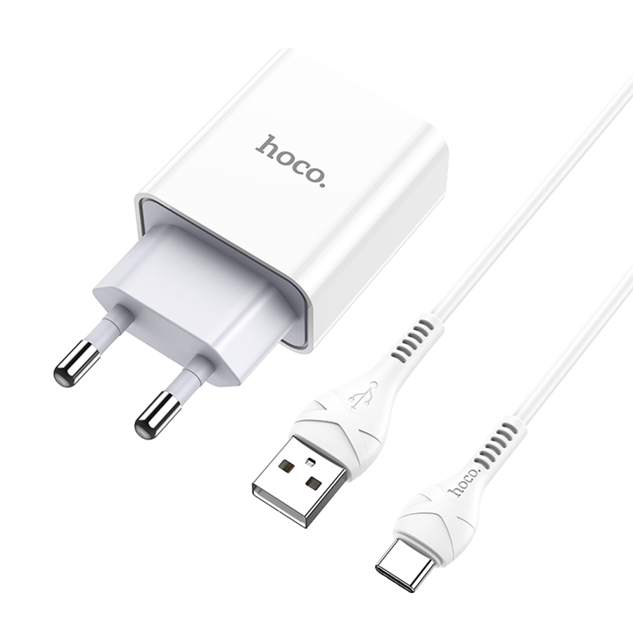 Сетевое зарядное устройство HOCO C81A Asombroso single 1xUSB с Кабелем USB - Type-C, 2.1A, 10W, белый фото