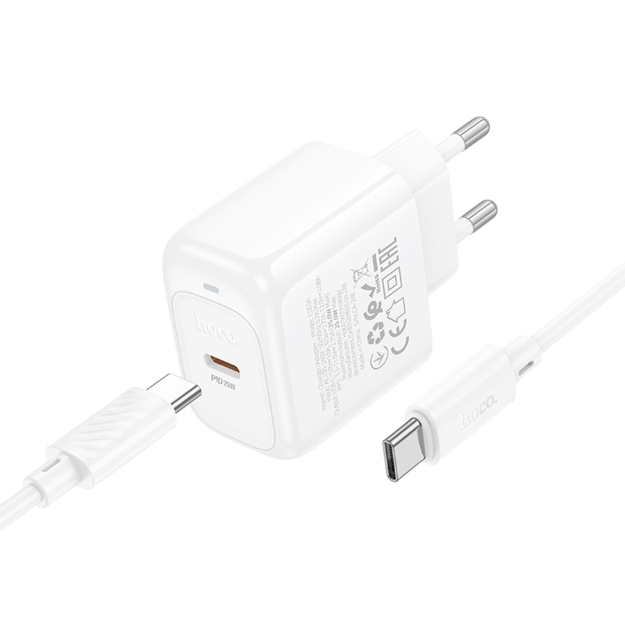 Сетевое зарядное устройство HOCO CS53A Surplus 1xUSB-C с Кабелем Type-C - Type-C, 25W, белый фото