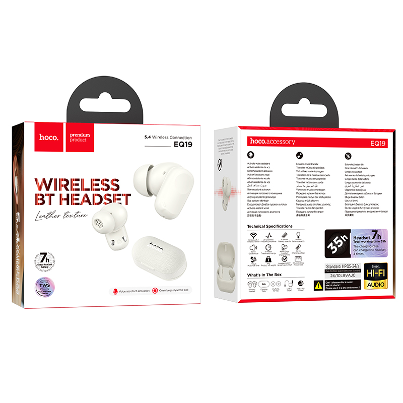 Беспроводные наушники TWS HOCO EQ19 Duke, Bluetooth 5.4, белый фото