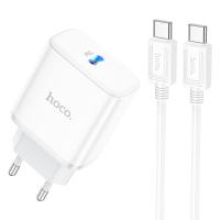 Сетевое зарядное устройство HOCO C104A Stage 1xUSB-C с Кабелем Type-C - Type-C, 20W, белый фото