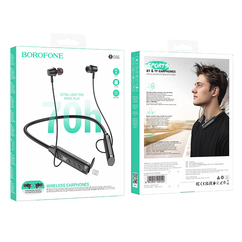 Беспроводные наушники для спорта BOROFONE BE66 Motor, Bluetooth, черный фото