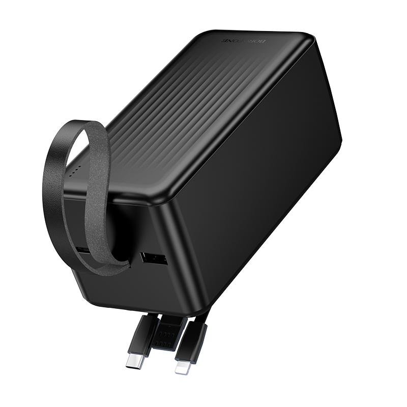 Портативный аккумулятор BOROFONE BJ79C Clever, встроенный кабель Lightning + Type-C, 50000 мА⋅ч, черный фото