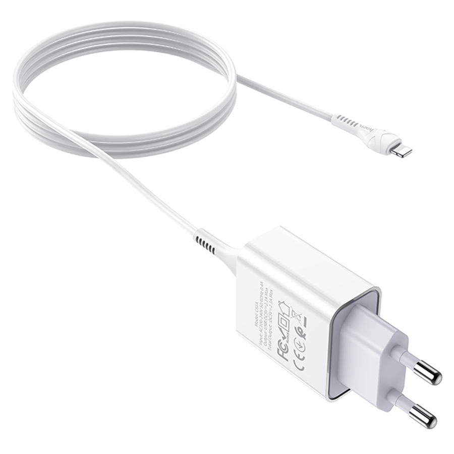 Сетевое зарядное устройство HOCO C81A Asombroso single 1xUSB с Кабелем USB - Lightning, 2.1A, 10W, белый фото