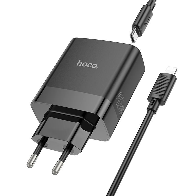 Сетевое зарядное устройство HOCO C127A Intelligent 3xUSB + 1xUSB-C с Кабелем Type-C - Lightning, 45W, черный фото