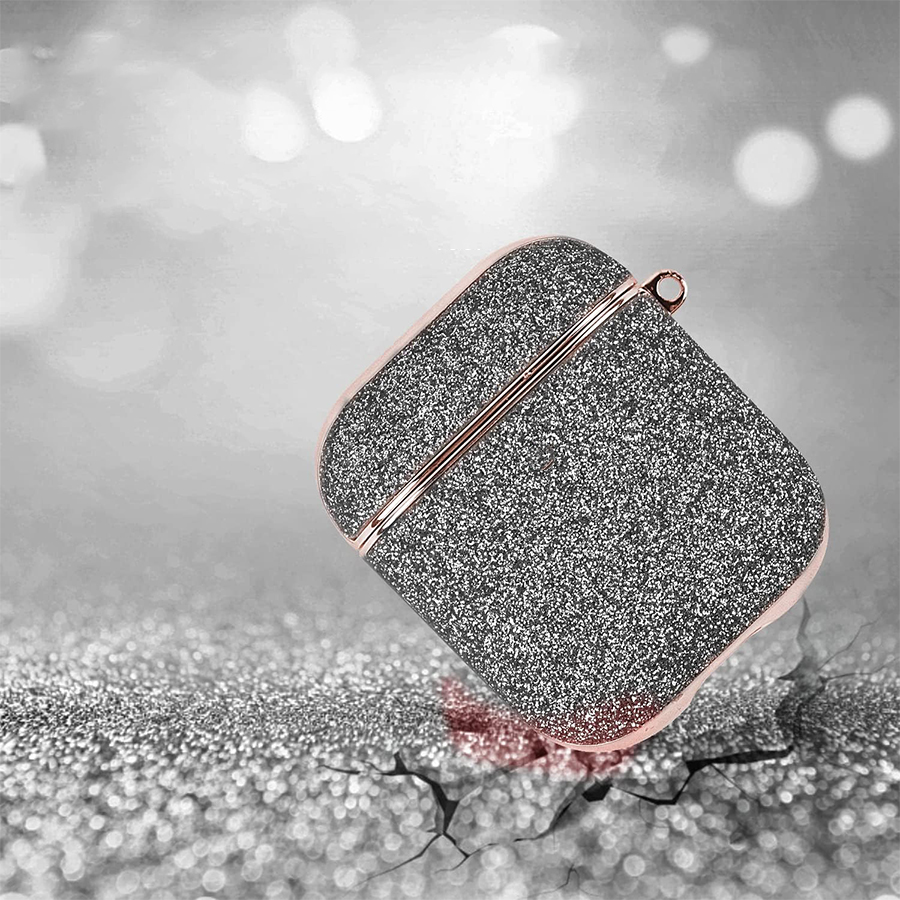 Чехол пластиковый Kingxbar со шнурком для Airpods 2, черно-серебристые стразы (34) фото