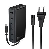 Сетевое зарядное устройство HOCO C151A Modern 1xUSB + 6xUSB-C с Кабелем Type-C, 3A, 70W, черный фото