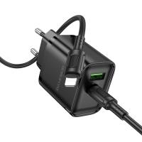 Сетевое зарядное устройство BOROFONE BA83A Flare star 1xUSB + 1xUSB-C с Кабелем Type-C - Lightning, 3A, 20W, черный фото