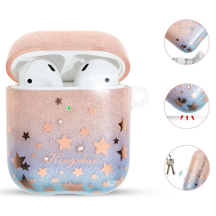 Чехол силиконовый Kingxbar Swarovski для Airpods 2, розовые блестки, созвездие (32) фото