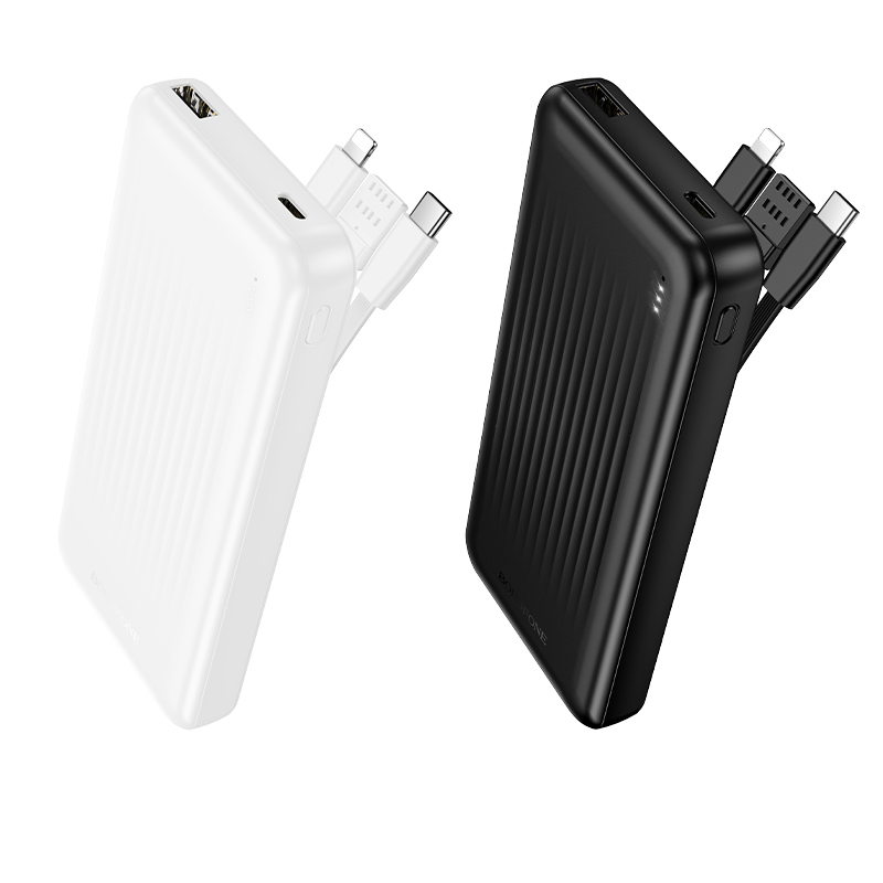 Портативный аккумулятор BOROFONE BJ79 Clever, встроенный кабель Lightning + Type-C, 10000 мА⋅ч, белый фото