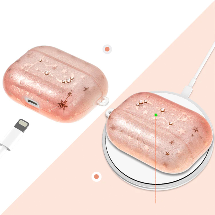 Чехол силиконовый Kingxbar Swarovski для Airpods Pro, розовые блестки, созвездие (28) фото