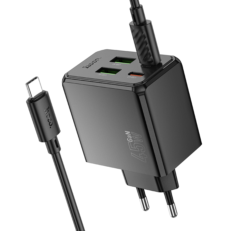 Сетевое зарядное устройство HOCO CS18A Ocean 2xUSB + 2xUSB-C с Кабелем Type-C - Type-C, 3A, 45W, черный фото