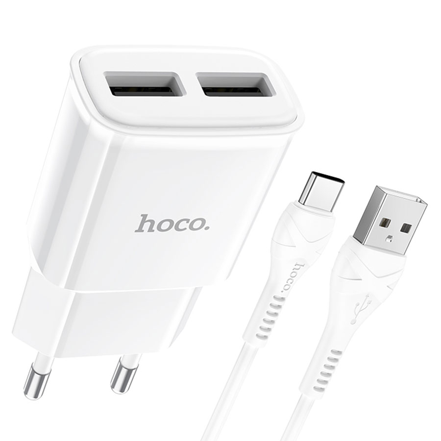 Сетевое зарядное устройство HOCO C88A Star 2xUSB с Кабелем USB - Type-C, 2.4A, 10.8W, белый фото