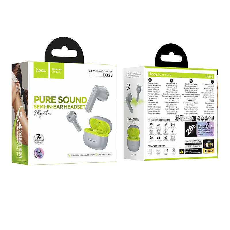 Беспроводные наушники TWS HOCO EQ28 Bird, Bluetooth 5.4, серый фото