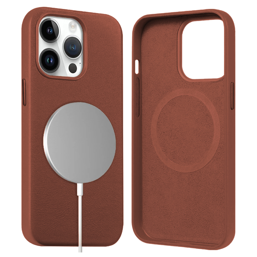 Чехол Leather Case MagSafe для iPhone 14 6.1", коричневый (1) фото