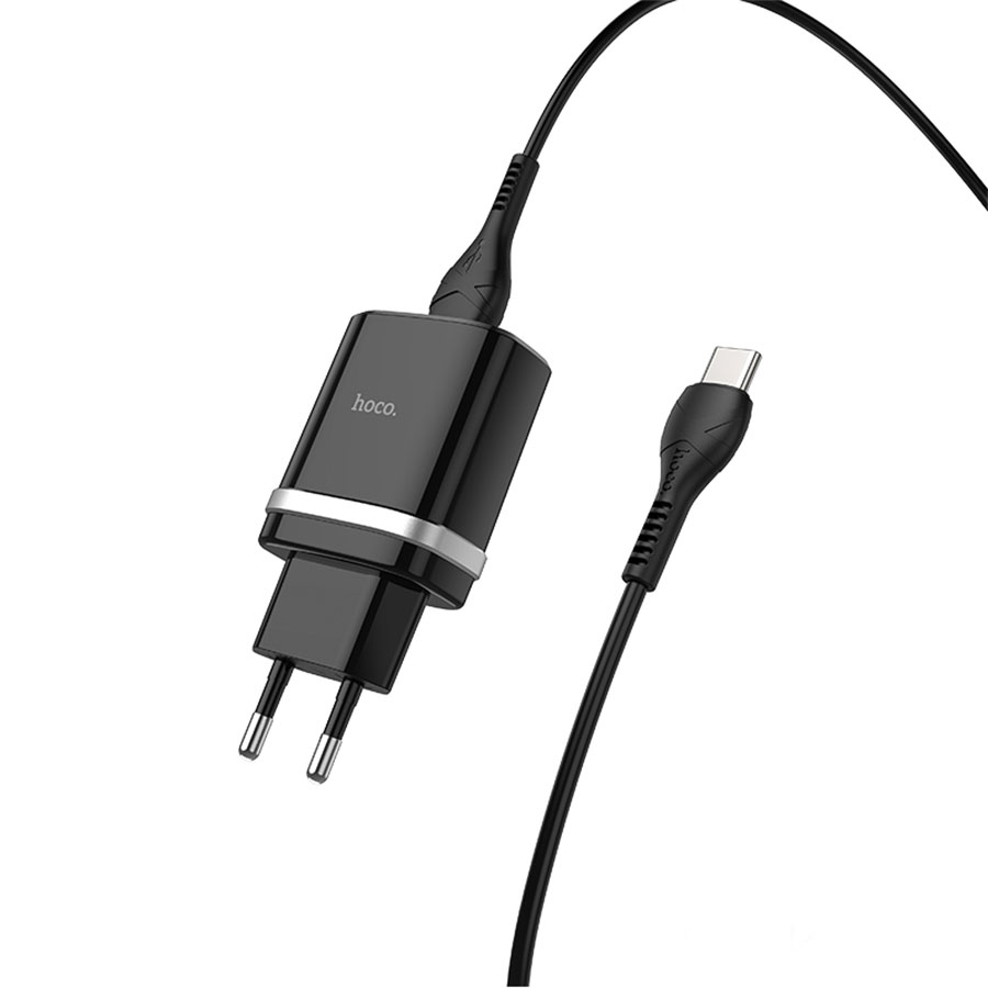 Сетевое зарядное устройство HOCO C12Q Smart 1xUSB с Кабелем USB - Type-C, 3A, 18W, черный фото