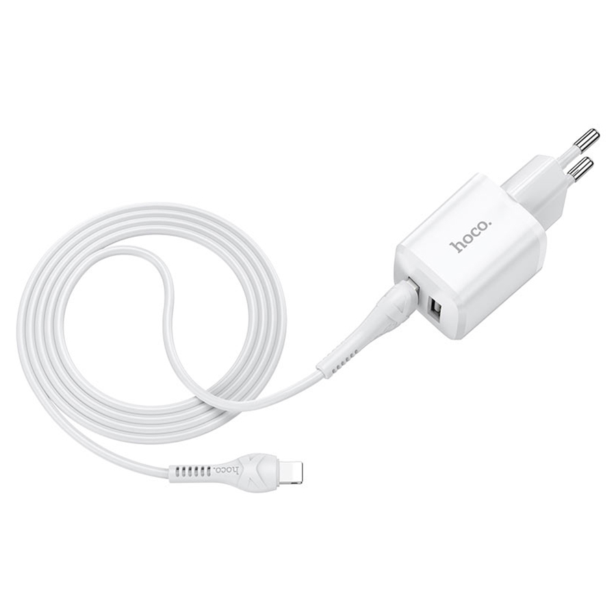 Сетевое зарядное устройство HOCO N8 Briar 2xUSB с Кабелем USB - Lightning, 2.4A, 10.8W, белый фото