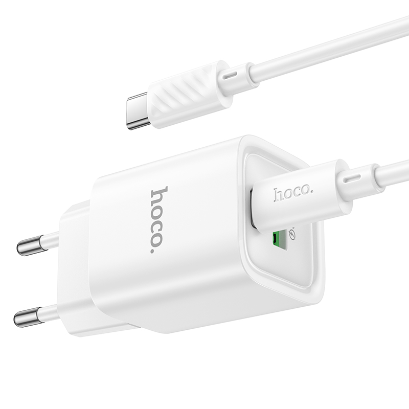 Сетевое зарядное устройство HOCO C149A Charm 1xUSB + 1xUSB-C с Кабелем Type-C - Type-C, 3A, 30W, белый фото