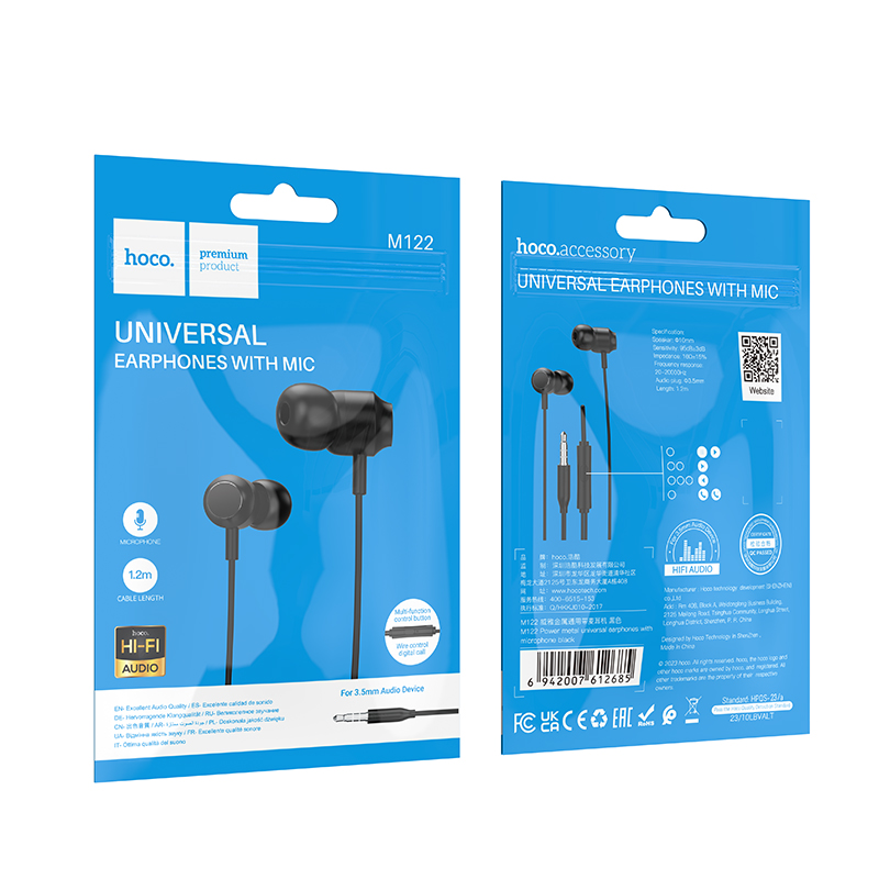 Проводные наушники HOCO M122 Power, Jack 3.5mm, 1.2 м, черный фото