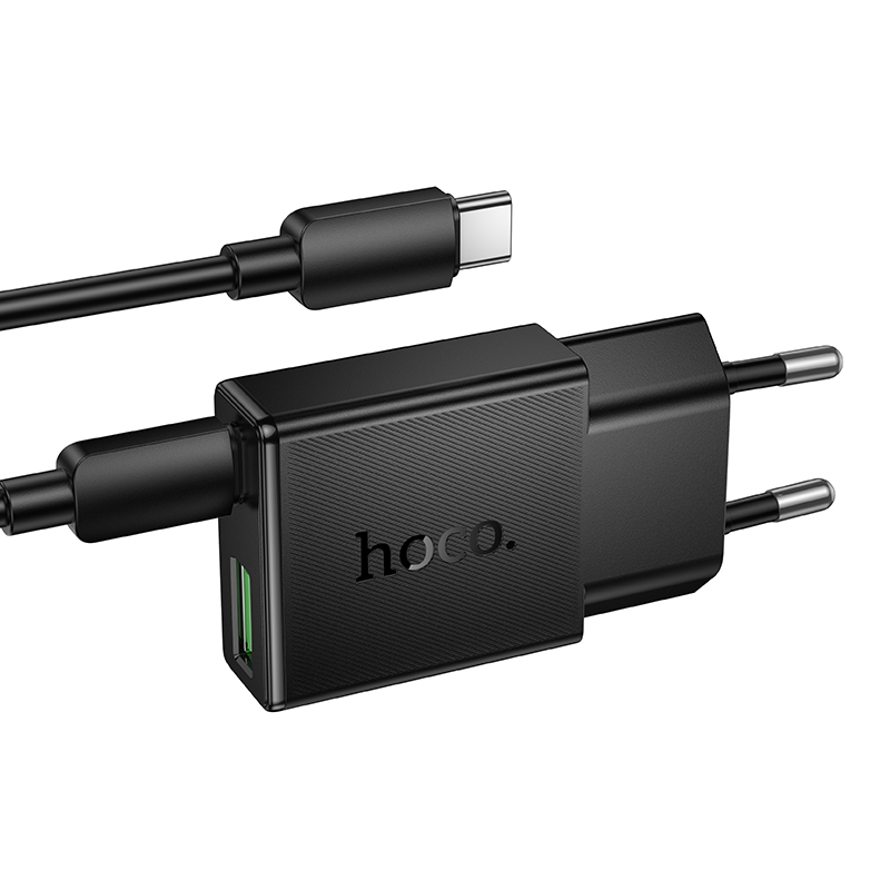 Сетевое зарядное устройство HOCO N73 Speed 1xUSB + 1xUSB-C с Кабелем Type-C - Type-C, 3A, 20W, черный фото
