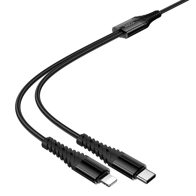 Кабель USB-C HOCO X123 Victory 2 в 1 Type-C - Type-C + Lightning, 5V/3A, 1 м, черный фото