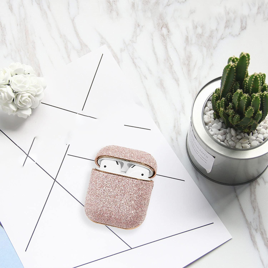 Чехол пластиковый Kingxbar со шнурком для Airpods 2, персиковые стразы (40) фото