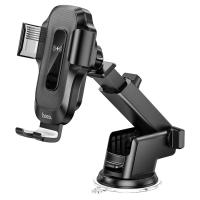 Автомобильный держатель HOCO HW3 Wise automatic, зажимной с беспроводной зарядкой, 15W, на приборная панель/лобовое стекло, черный фото