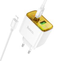 Сетевое зарядное устройство HOCO CS42A Smart 1xUSB + 1xUSB-C с Кабелем Type-C - Lightning, 3A, 30W, белый фото
