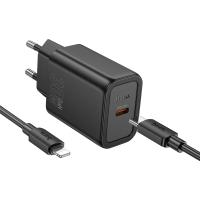 Сетевое зарядное устройство HOCO N62 Gentle 1xUSB-C с Кабелем Type-C - Lightning, 30W, черный фото