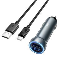 Автомобильное зарядное устройство HOCO Z54 Prosperous, 2xUSB с Кабелем USB - Type-C, 3.1A, 15.5W, серый металлик фото