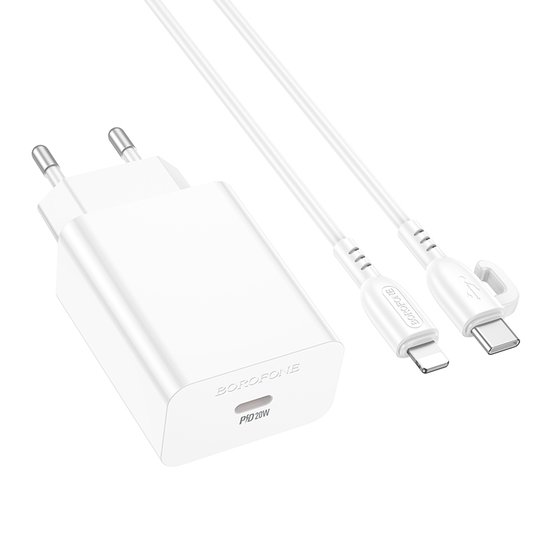 Сетевое зарядное устройство BOROFONE BA21A Prob Long journey 1xUSB-C с Кабелем Type-C - Lightning, 20W, белый фото