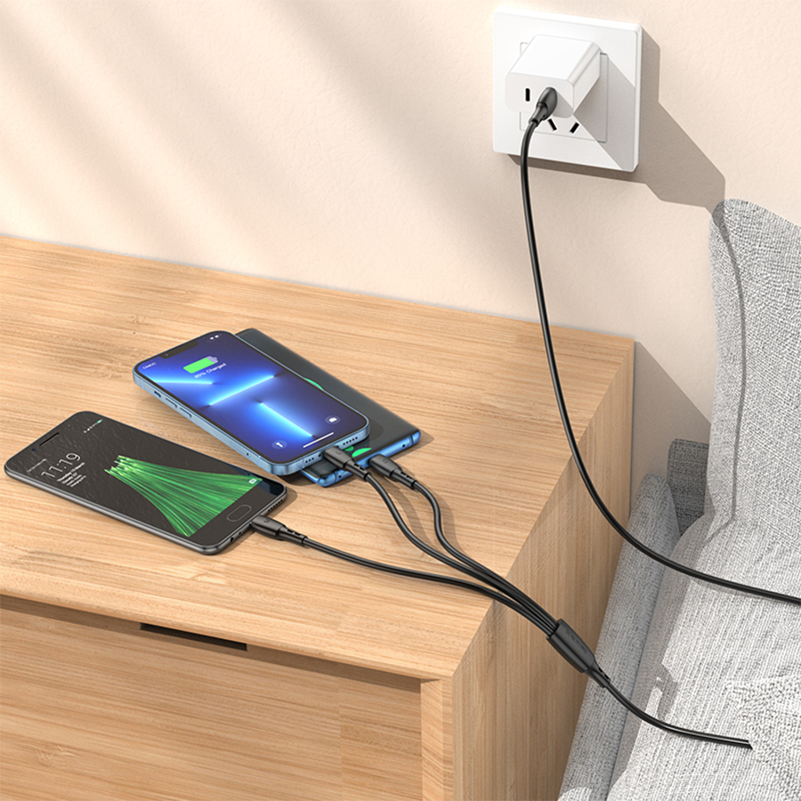 Кабель USB BOROFONE BX71 3 в 1 USB - Type-C + Lightning + MicroUSB, 2А, 1 м, черный фото