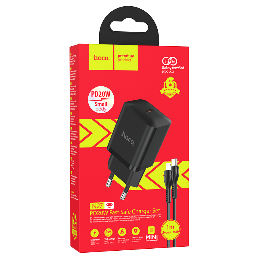 Сетевое зарядное устройство HOCO N27 Innovative 1xUSB-C с Кабелем Type-C - Lightning, 20W, черный фото