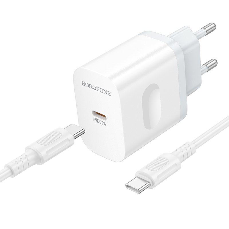 Сетевое зарядное устройство BOROFONE BA99A Breeze 1xUSB-C с Кабелем Type-C - Type-C, 20W, белый фото