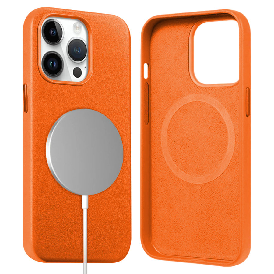 Чехол Leather Case MagSafe для iPhone 14 Pro 6.1", оранжевый (5) фото