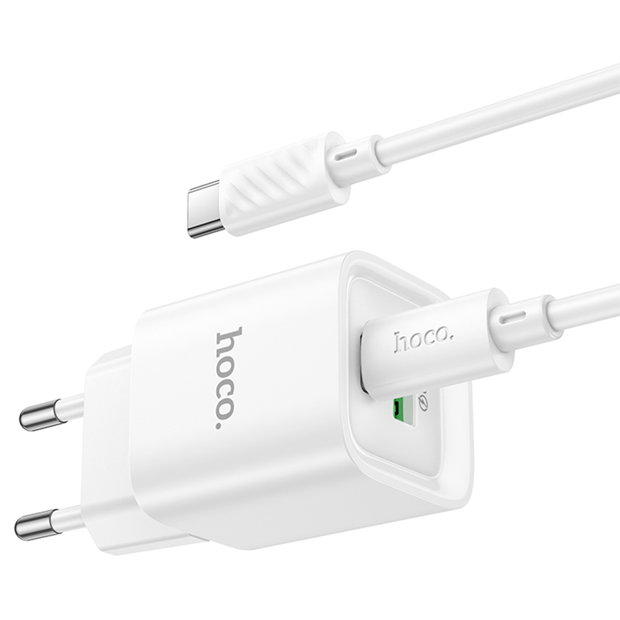 Сетевое зарядное устройство HOCO C147A Charm 1xUSB + 1xUSB-C с Кабелем Type-C - Type-C, 3A, 20W, белый фото