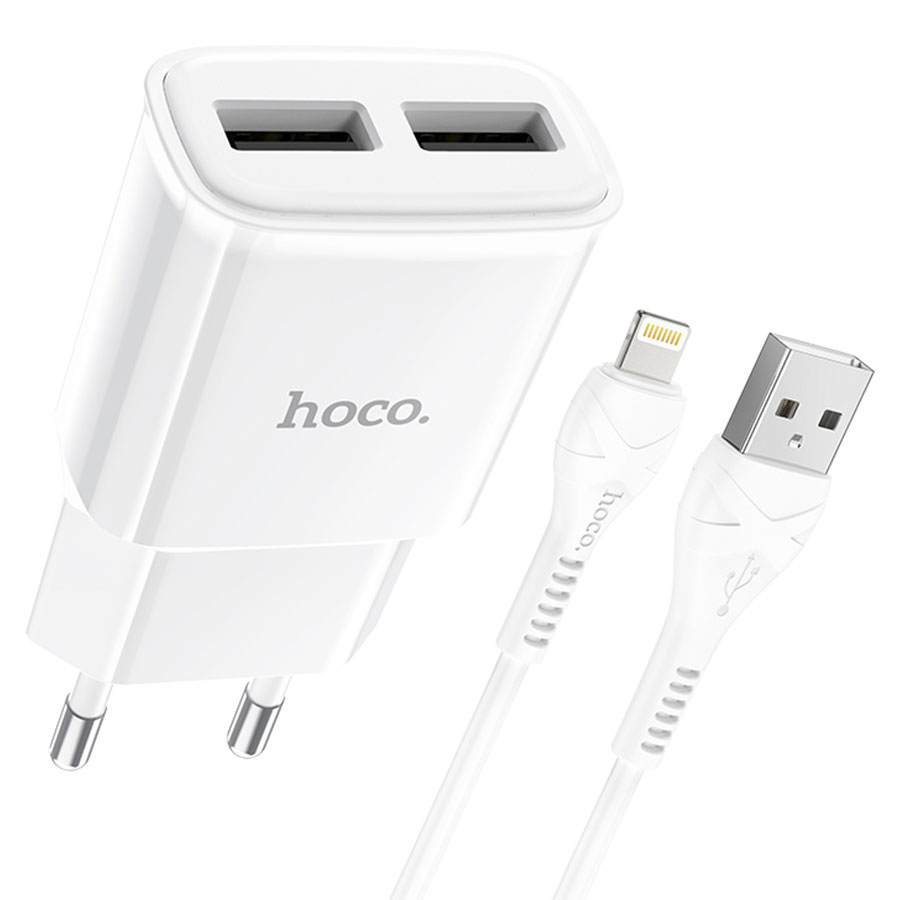 Сетевое зарядное устройство HOCO C88A Star 2xUSB с Кабелем USB - Lightning, 2.4A, 10.8W, белый фото