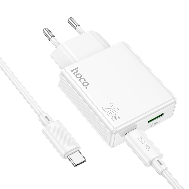 Сетевое зарядное устройство HOCO C142A Direct 1xUSB + 1xUSB-C с Кабелем Type-C - Type-C, 3A, 20W, белый фото