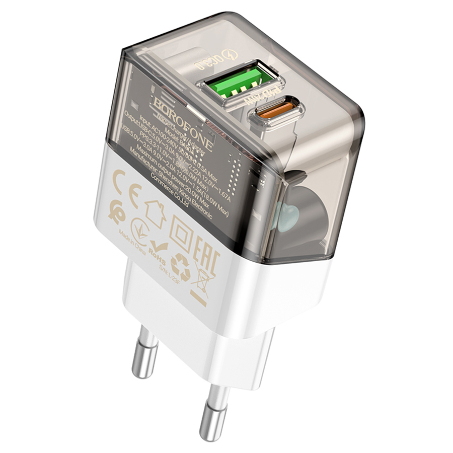 Сетевое зарядное устройство BOROFONE BA80A Scenery 1xUSB + 1xUSB-C, 20W, черный фото
